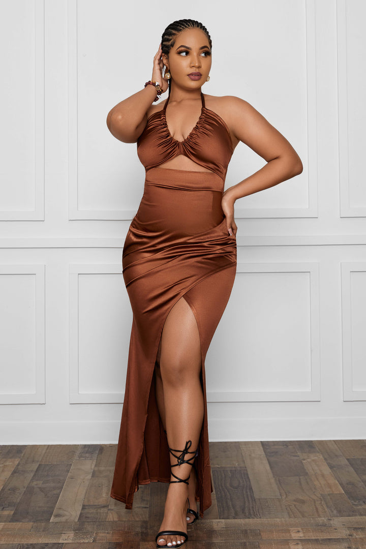 WARM DESIRE SATIN MAXI DRESS
