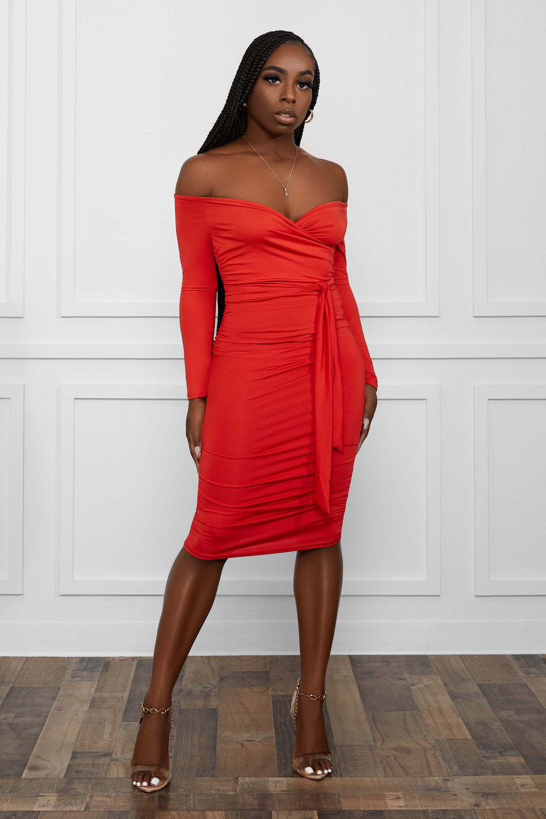 TEASE ME OFF SHOULDER BODYCON DRESS