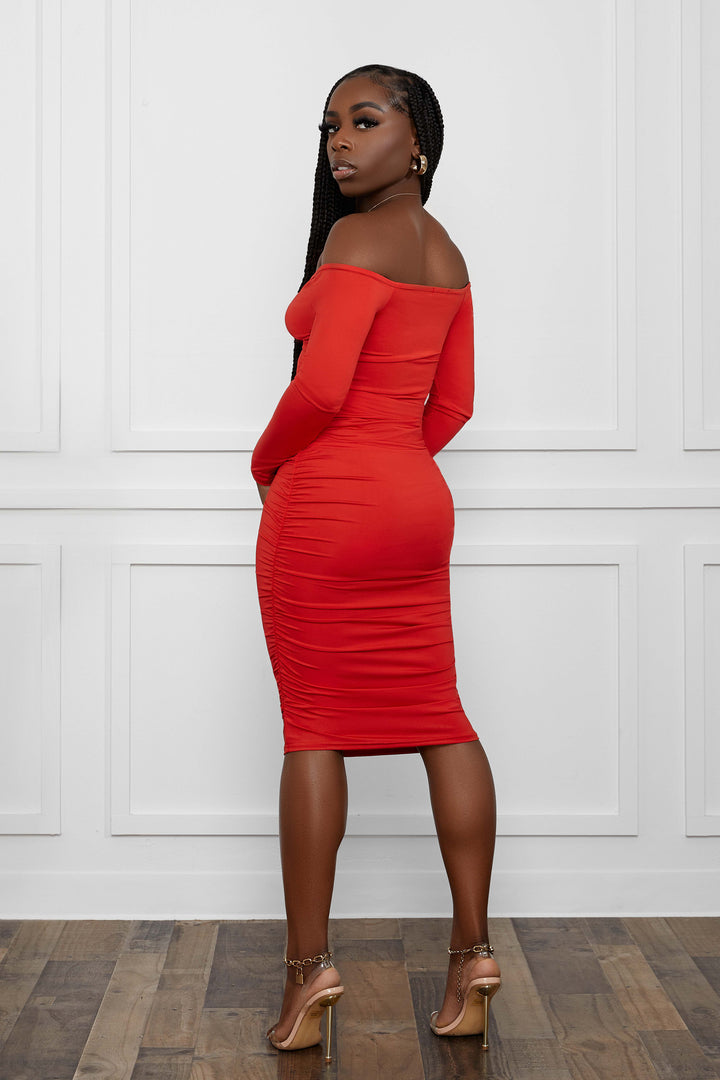 TEASE ME OFF SHOULDER BODYCON DRESS