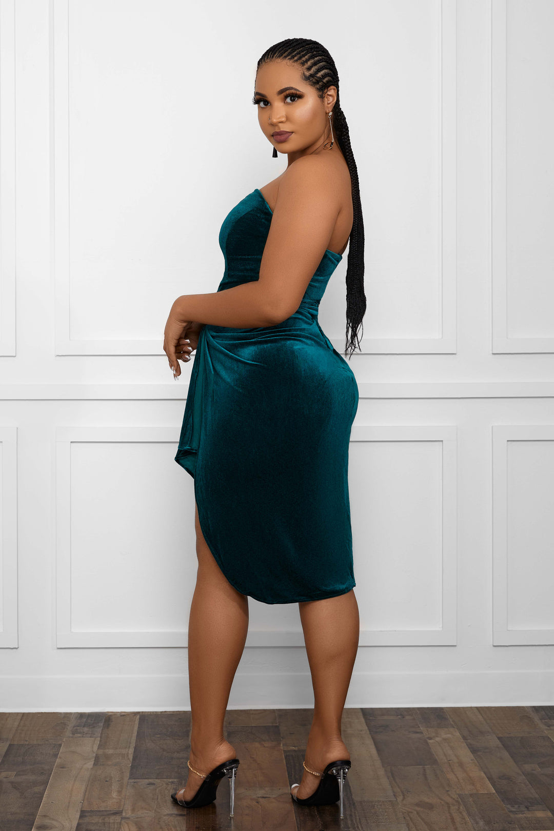 SEXY VELVET COCKTAIL MIDI DRESS