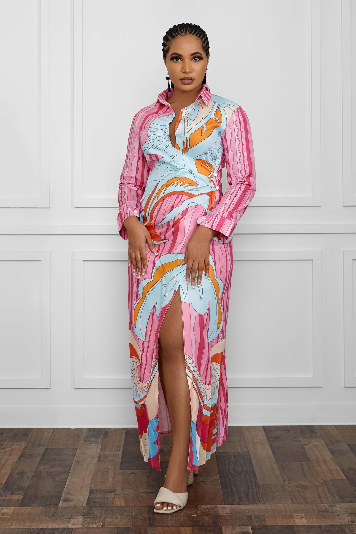 HIGH SLIT TWISTED SHIRT DRESS - PINK House of Otelo HIGH SLIT TWISTED SHIRT DRESS - PINK House of Otelo